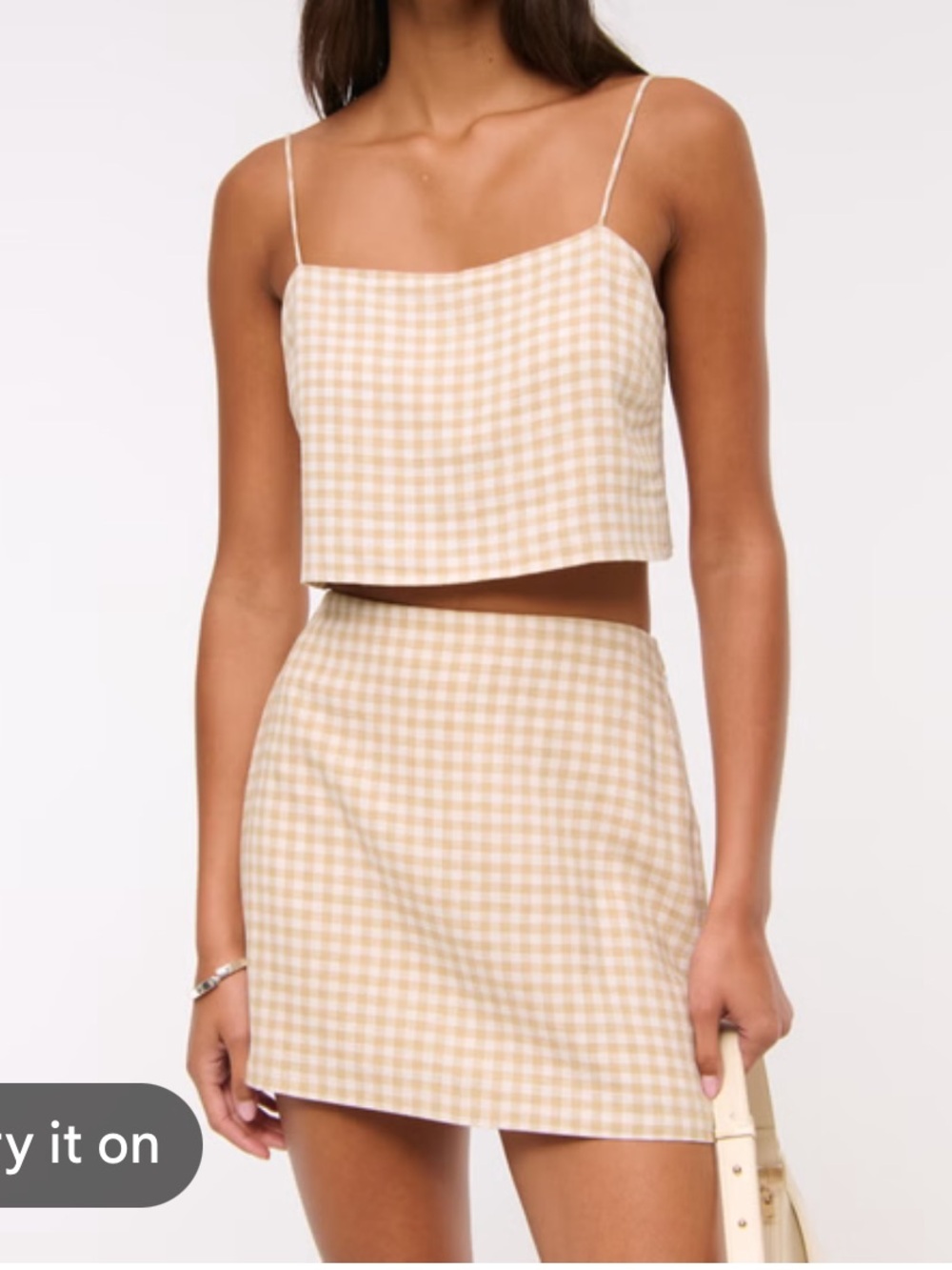 Abercrombie & Fitch Beige and White Gingham Mini Skirt - Picture 2 of 7